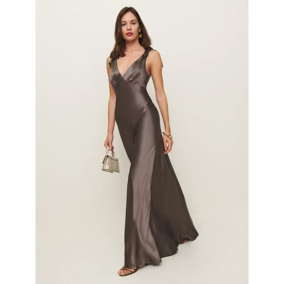 NWT Reformation Pernille Silk Dress in color Magnetic XL - Picture 4 of 7